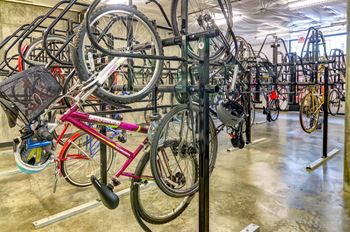 a lot of bikes in a bike rack at The Parker Apartments, Portland